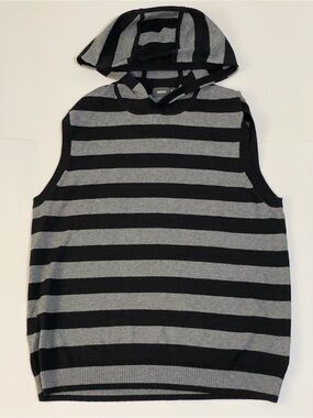 Mexx Striped Sleeveless Hooded Knit in Black and Gray Size M
